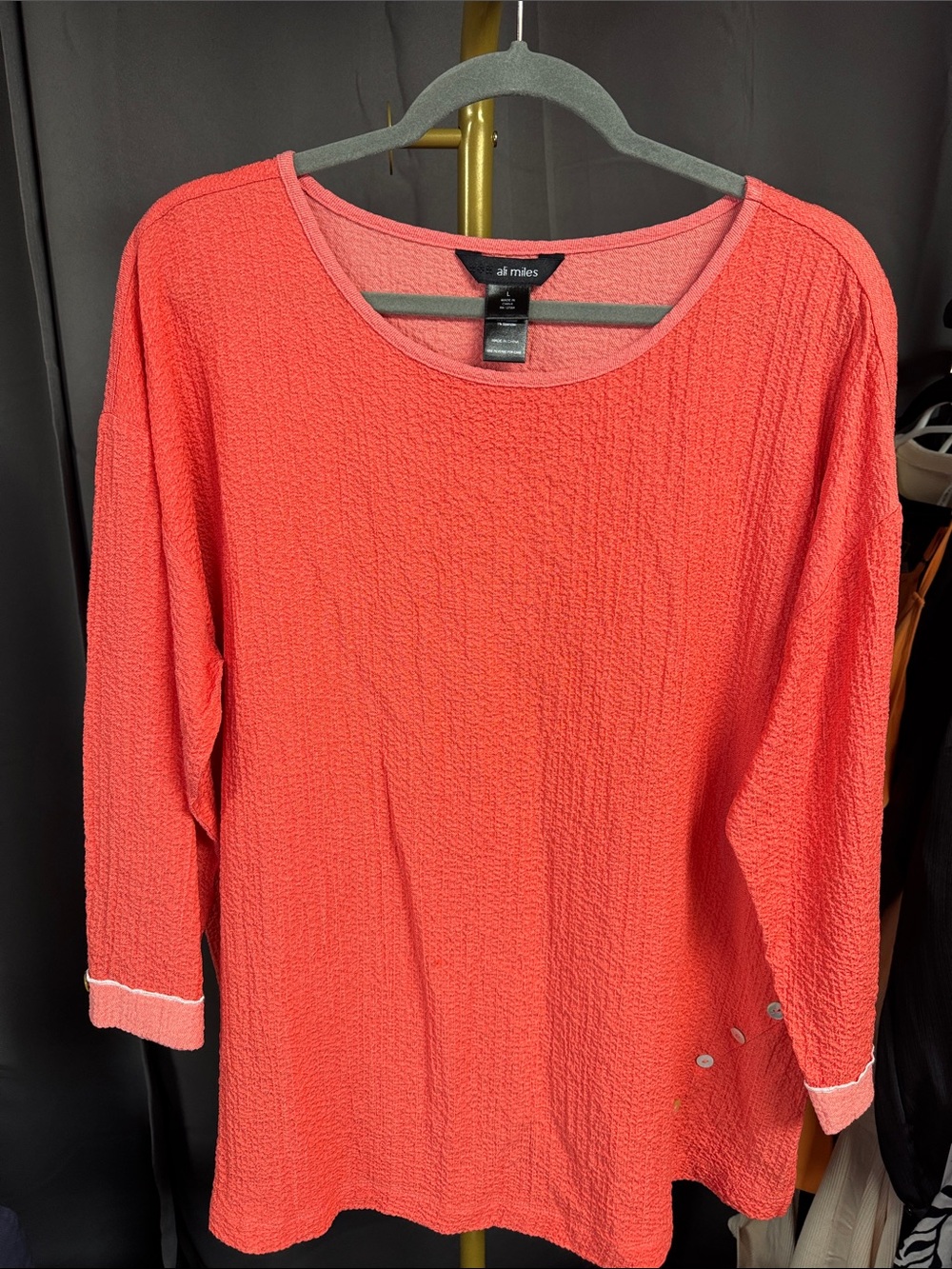 Ali Miles Coral Textured Scoop Neck Tunic